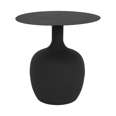 Storied Home Modern Textured Round Metal Side Accent Table Black: Sleek, 18" Iron Frame & Base