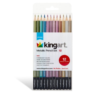 KINGART Metallic Colored Pencils, 12 pc