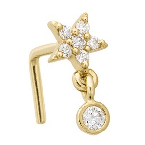 Jewelry Avalanche 20G 14K Gold L-Shape Flower Nose Stud – Dangling Bezel Set CZ Nose Jewelry - 1 of 4