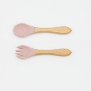 MyKids-USA Baby Food Grade Wooden Handles Silicone Spoon Fork Cutlery - 1 of 4