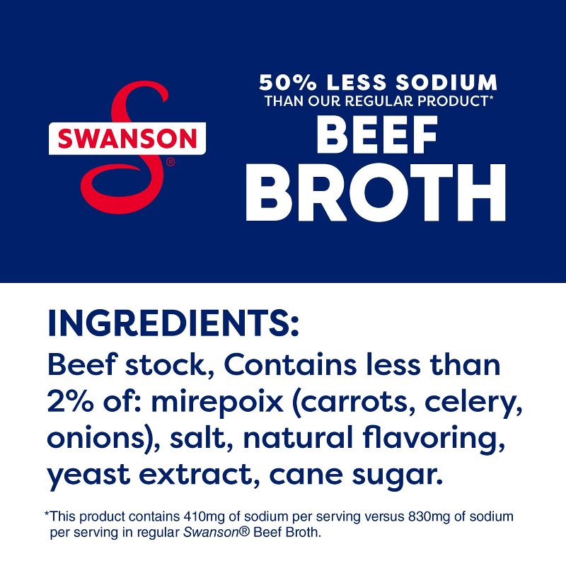Swanson 100% Natural Gluten Free 50% Less Sodium Beef Broth - 32oz, 4 of 15