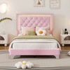 DOMETOUR Twin Size Upholstered Bed Frame with LED Lights,Modern Velvet Platform Bed with Tufted Headboard,Pink - 2 of 4