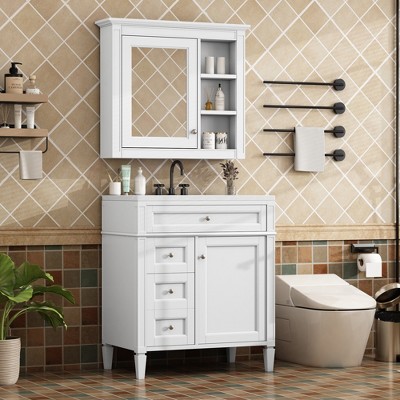 Vynxaria 30'' Bathroom Vanity with Top Sink, Modern Bathroom Storage Cabinet with 2 Drawers and a Tip-out Drawer