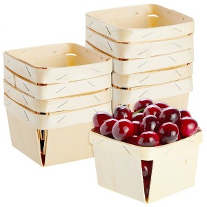 Bright Creations 10 Pack One Pint Wooden Berry Baskets for Picking Fruit or Arts, Crafts and Decor 4” Square Vented Wood Boxes - 1 of 4