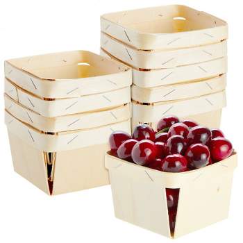 Bright Creations 10 Pack One Pint Wooden Berry Baskets for Picking Fruit or Arts, Crafts and Decor 4” Square Vented Wood Boxes