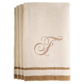 Creative Scents Ivory Fingertip Monogrammed Towels Brown Embroidered