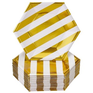 Silver Spoons Elegant Disposable Hexagon Plates for Party, Heavy Duty Stripe Plate Set (24 PC) - 1 of 3