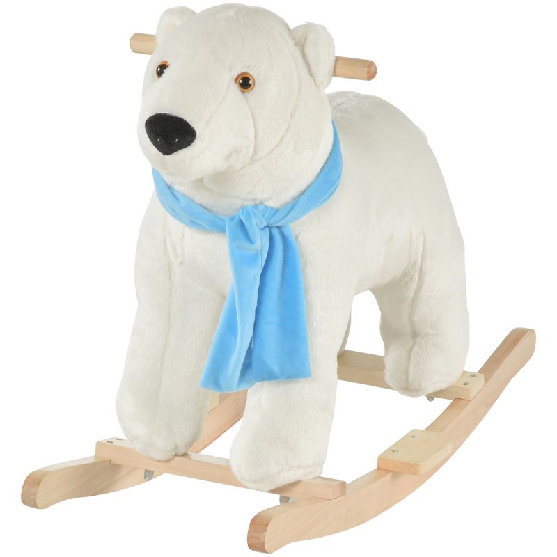 Qaba Kids Ride On Rocking Horse with Soft Polar Bear Body, Fun Roaring Sound, & Safety Handlebars/Footrests, 1 of 9