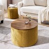 VYNXARIA 2-Piece Set Round Chenille Storage Ottoman,Equipped with a Drum Shaped Small Stool,Storage Space,and MDF Made Desktop Panel - 2 of 4