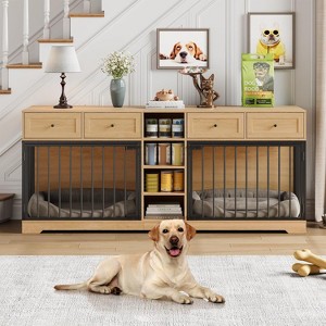 Acekool 82" Double Dog Crate Furniture TV Stand for 2 Large Dogs, 4 Drawers & Shelves, Indoor Dog Cabinet - 1 of 4