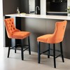 Counter Height Bar Stools Set of 2, Velvet Upholstered Dining Chairs with Nailhead Trim, Wooden Legs, Button Tufted Decor - Leovsnove - 2 of 4