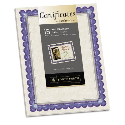 Southworth Foil-Enhanced Parchment Certificates Ivory/Blue/Silver 24 lb 8.5 x 11 15/Pk CT1R
