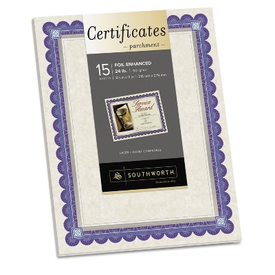 Southworth Parchment Certificates, 8.5 x 11, Ivory, 25/Pack (CT3R)