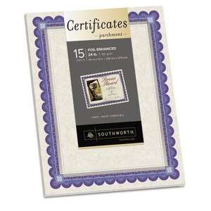 Southworth Foil-Enhanced Parchment Certificates Ivory/Blue/Silver 24 lb 8.5 x 11 15/Pk CT1R - 1 of 4