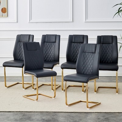 Set of 6 Faux Leather Dining Chairs with High Back and Metal Legs,Modern Upholstered Chairs for Dining Room-The Pop Home