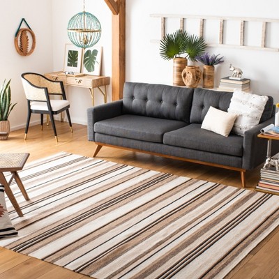 Ivory and Natural Wool Striped Flat Woven Area Rug