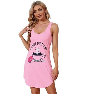 Women Tank Sleep Dress Sleeveless Lace Back Nightgowns Comfy Sleepshirt Cute Printed Sleepwear Sexy Crossover Sleep Dress - 1 of 4