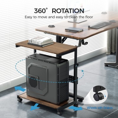Walnut and Black Height Adjustable Mobile CPU Cart with Mouse Pad