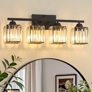 POWLIG 16.9" Modern Vanity Light - 3-Light Dimmable Bathroom Light with Square Crystal Shades - 1 of 4