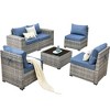 XIZZI 6 PCS Patio Furniture Set, Wide Armrest Outdoor Sectional Sofa, All Weather PE Rattan Outside Conversation Set with Coffee Table, Denim Blue - 2 of 4