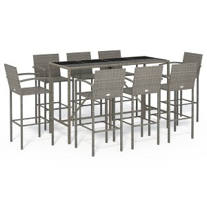 vidaXL Garden Bar Set Grey PE rattan, powder-coated steel, tempered glass - 1 of 4