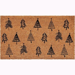 HomeRoots 17" X 29" Natural and Black Coir Floral Welcome Outdoor Door Mat - 1 of 3