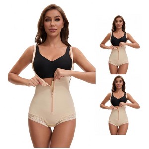 INSPIRE CHIC 3 Packs Women's Tummy Control Full Bodyshaper Open Bust Lace Trimmed Jumpsuit - 1 of 4