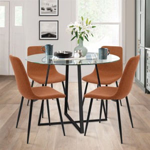 Hana + Bingo 5-Piece Round Clear Glass Dining Table Set with 4 Upholstered Chairs Black Legs - Maison Boucle - 1 of 4