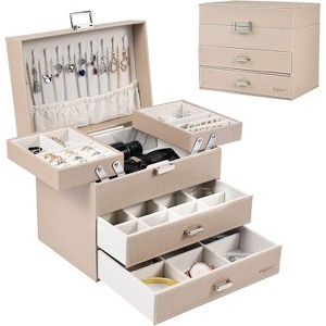 PU Leather Jewelry Organizer Box in Champagne, Gift for Valentine's Day, Birthday, Mother's Day, Christmas - 1 of 4