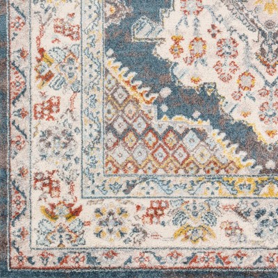 Ankara Rectangular Blue and Beige Synthetic Stain-resistant Area Rug