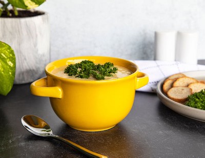 Yellow Ceramic Soup Crocks with Handles, Set of 4, 18 oz