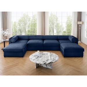 DOMETOUR Modular U Shaped Sectional Sofa with Storage Ottoman, Deep Seat, Cylindrical Backrest & Armrests, Extra Large, Blue - 1 of 4
