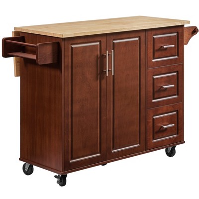Dexmalle 54 inch Portable Wooden Kitchen Island Cart with Drop-Leaf