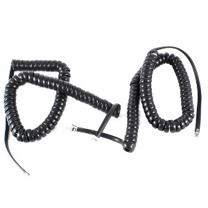 Unique Bargains 2 Pcs Black RJ9 4P4C Connector Stretchy Coiled Telephone Phone Cable 3 Meters - 1 of 4