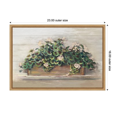 Market Geraniums Pink Blossoms Canvas Wall Art in Maple Frame