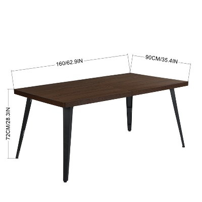 FurnitureR Rectangular Dining Table with Sturdy Thickened Wooden Tabletop and Metal Steel Legs,, Ideal for Home Kitchen Office, Brown