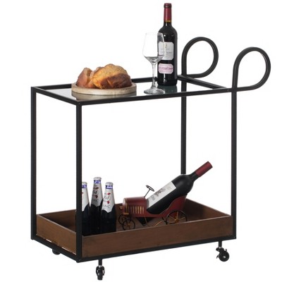 Vintiquewise Metal Wine Bar Serving Cart with Rolling Wheels and Handles for Dining, Living room or Entryway