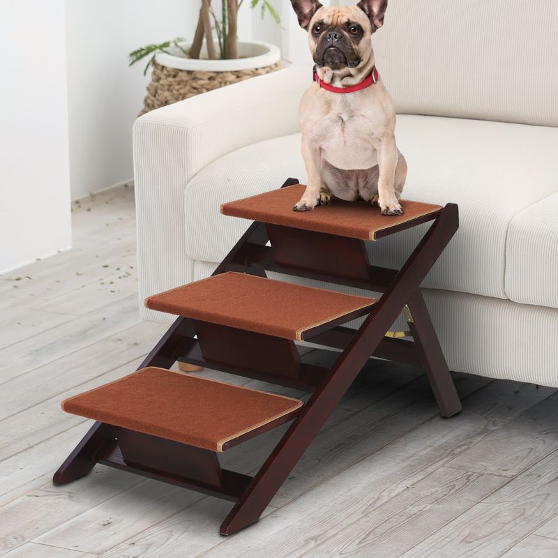 PawHut Wooden 2-in-1 Portable Folding Safety Pet Stairs / Ramp for Dogs and Cats, 3 of 9