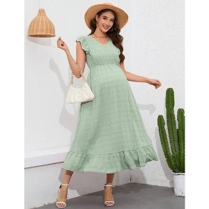 Maternity Dress Summer Ruffle Cap Sleeveless V Neck Maxi Dress Baby Shower Photoshoot - 1 of 4