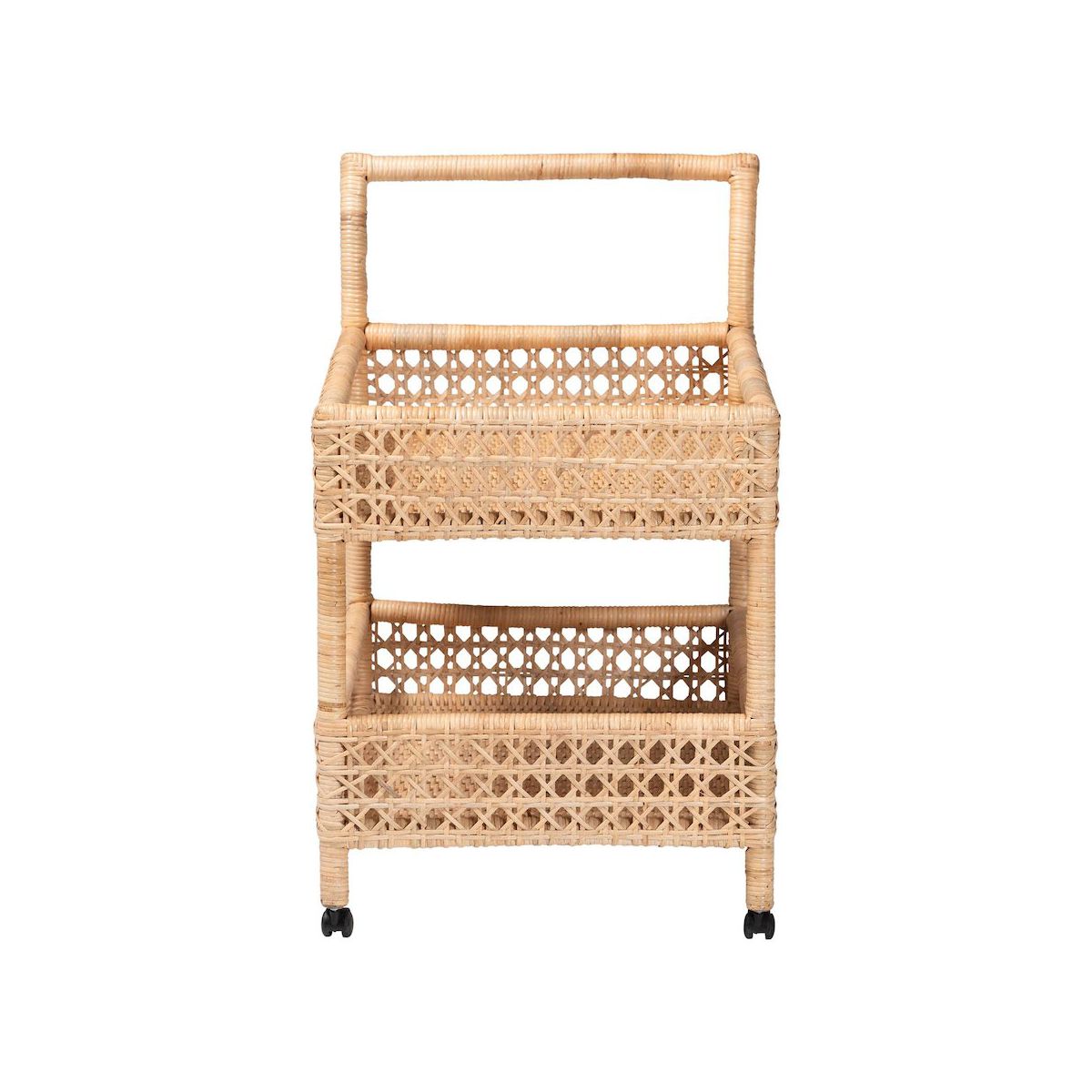 bali & pari,Alaina Natural Rattan Kitchen Cart - 2-Tier Handwoven Wicker Storage Trolley - thumbnail 3