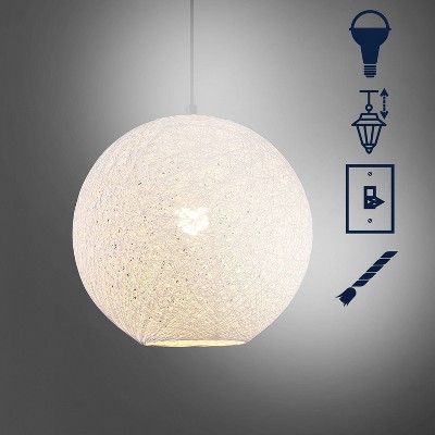 White Bohemian Woven Globe LED Pendant Light