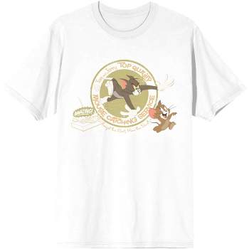Tom & Jerry Mouse Catching Service Mens White Graphic Tee