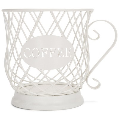 NAT & Jules Coffee Matte White 7 inch Iron Metal K Cup Coffee Pod Holder Organizer Basket