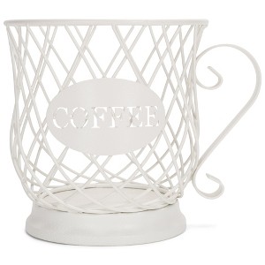 NAT & Jules Coffee Matte White 7 inch Iron Metal K Cup Coffee Pod Holder Organizer Basket - 1 of 4