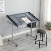 NicBex 0-75°Adjustable Drawing Desk Drafting Printing Table with 2 Drawers&Wheels,Home Craft Station with Tempered Glass Top,Silver - 3 of 4