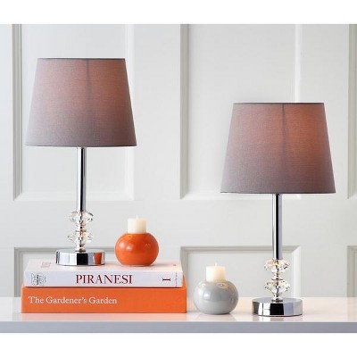 Ashford Clear Crystal Orb Table Lamp Set with Gray Shades