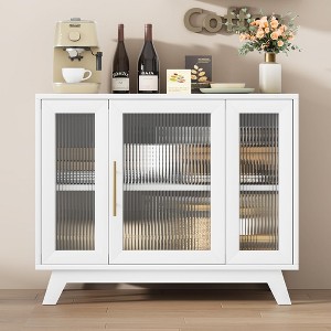 Buffet Storage Cabinet with Fluted Glass Door, 36" Modern Sideboard Cabinet with 2-Tier Storage - 1 of 4