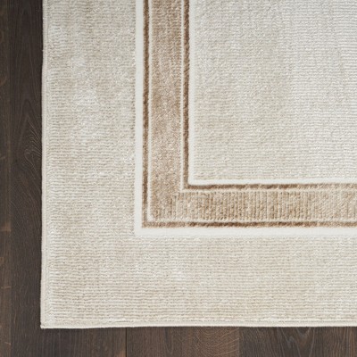 Ivory Cream Art Deco Geometric Easy-Care Area Rug 2'3" x 7'6"
