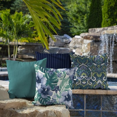 Salome Tropical Blue and Green Outdoor Throw Pillow Set, 16 x 16