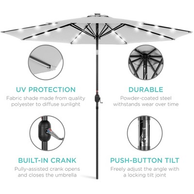 10ft Fog Gray Solar LED Lighted Patio Umbrella with Tilt Adjustment